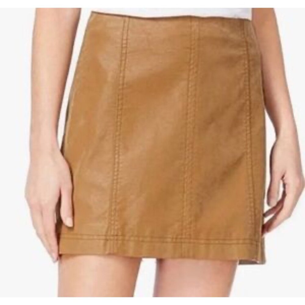 Free People Faux‎ Leather Mini Skirt Size 6 Brown Panel Design